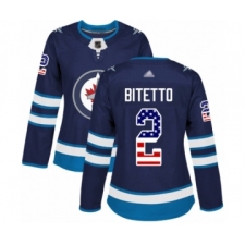Women's Winnipeg Jets #2 Anthony Bitetto Authentic Navy Blue USA Flag Fashion Hockey Jersey