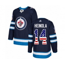 Men's Winnipeg Jets #14 Ville Heinola Authentic Navy Blue USA Flag Fashion Hockey Jersey