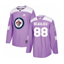 Men's Winnipeg Jets #88 Nathan Beaulieu Authentic Purple Fights Cancer Practice Hockey Jersey