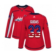 Women's Washington Capitals #33 Radko Gudas Authentic Red USA Flag Fashion Hockey Jersey