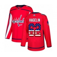 Men's Washington Capitals #62 Carl Hagelin Authentic Red USA Flag Fashion Hockey Jersey