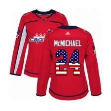 Women's Washington Capitals #24 Connor McMichael Authentic Red USA Flag Fashion Hockey Jersey