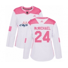 Women's Washington Capitals #24 Connor McMichael Authentic White Pink Fashion Hockey Jersey