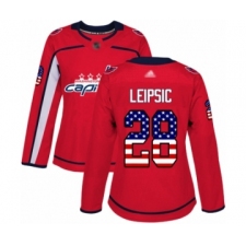 Women's Washington Capitals #28 Brendan Leipsic Authentic Red USA Flag Fashion Hockey Jersey