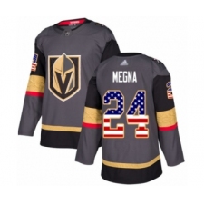 Men's Vegas Golden Knights #24 Jaycob Megna Authentic Gray USA Flag Fashion Hockey Jersey
