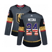 Women's Vegas Golden Knights #24 Jaycob Megna Authentic Gray USA Flag Fashion Hockey Jersey