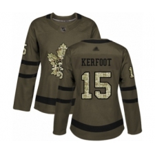 Women's Toronto Maple Leafs #15 Alexander Kerfoot Authentic Green Salute to Service Hockey Jersey