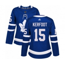Women's Toronto Maple Leafs #15 Alexander Kerfoot Authentic Royal Blue Home Hockey Jersey