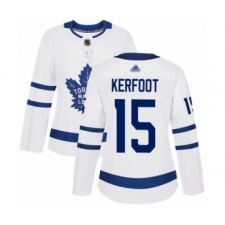 Women's Toronto Maple Leafs #15 Alexander Kerfoot Authentic White Away Hockey Jersey