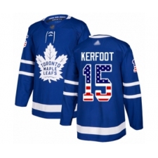 Youth Toronto Maple Leafs #15 Alexander Kerfoot Authentic Royal Blue USA Flag Fashion Hockey Jersey
