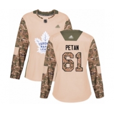 Women's Toronto Maple Leafs #61 Nic Petan Authentic Camo Veterans Day Practice Hockey Jersey