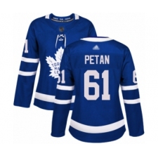 Women's Toronto Maple Leafs #61 Nic Petan Authentic Royal Blue Home Hockey Jersey