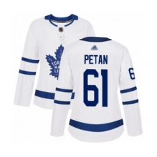 Women's Toronto Maple Leafs #61 Nic Petan Authentic White Away Hockey Jersey