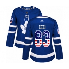 Women's Toronto Maple Leafs #83 Cody Ceci Authentic Royal Blue USA Flag Fashion Hockey Jersey