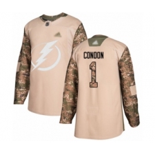 Men's Tampa Bay Lightning #1 Mike Condon Authentic Camo Veterans Day Practice Hockey Jersey