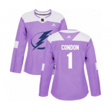 Women's Tampa Bay Lightning #1 Mike Condon Authentic Purple Fights Cancer Practice Hockey Jersey
