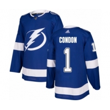 Youth Tampa Bay Lightning #1 Mike Condon Authentic Royal Blue Home Hockey Jersey