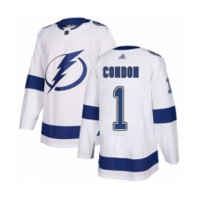 Youth Tampa Bay Lightning #1 Mike Condon Authentic White Away Hockey Jersey