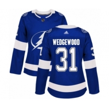 Women's Tampa Bay Lightning #31 Scott Wedgewood Authentic Royal Blue Home Hockey Jersey