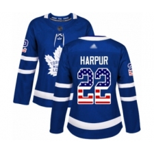 Women's Toronto Maple Leafs #22 Ben Harpur Authentic Royal Blue USA Flag Fashion Hockey Jersey