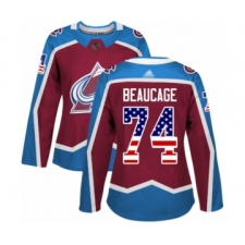 Women's Colorado Avalanche #74 Alex Beaucage Authentic Burgundy Red USA Flag Fashion Hockey Jersey