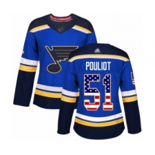 Women's St. Louis Blues #51 Derrick Pouliot Authentic Blue USA Flag Fashion Hockey Jersey
