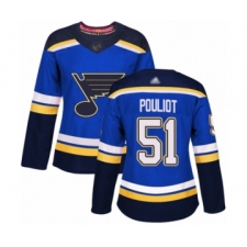 Women's St. Louis Blues #51 Derrick Pouliot Authentic Royal Blue Home Hockey Jersey