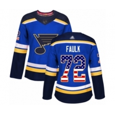 Women's St. Louis Blues #72 Justin Faulk Authentic Blue USA Flag Fashion Hockey Jersey