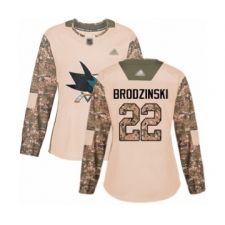Women's San Jose Sharks #22 Jonny Brodzinski Authentic Camo Veterans Day Practice Hockey Jersey