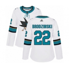 Women's San Jose Sharks #22 Jonny Brodzinski Authentic White Away Hockey Jersey