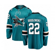 Youth San Jose Sharks #22 Jonny Brodzinski Fanatics Branded Teal Green Home Breakaway Hockey Jersey