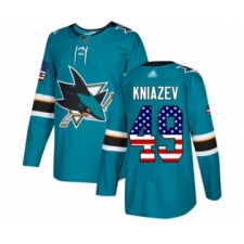 Men's San Jose Sharks #49 Artemi Kniazev Authentic Teal Green USA Flag Fashion Hockey Jersey