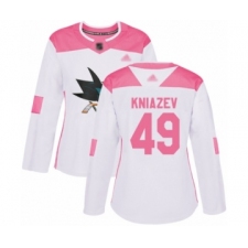 Women's San Jose Sharks #49 Artemi Kniazev Authentic White Pink Fashion Hockey Jersey