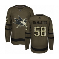 Men's San Jose Sharks #58 Dillon Hamaliuk Authentic Green Salute to Service Hockey Jersey