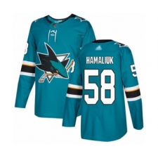 Men's San Jose Sharks #58 Dillon Hamaliuk Authentic Teal Green Home Hockey Jersey