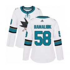 Women's San Jose Sharks #58 Dillon Hamaliuk Authentic White Away Hockey Jersey