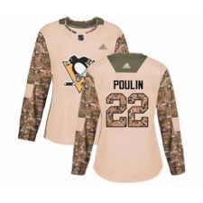 Women's Pittsburgh Penguins #22 Samuel Poulin Authentic Camo Veterans Day Practice Hockey Jersey