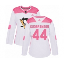 Women's Pittsburgh Penguins #44 Erik Gudbranson Authentic White Pink Fashion Hockey Jersey