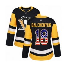 Women's Pittsburgh Penguins #18 Alex Galchenyuk Authentic Black USA Flag Fashion Hockey Jersey