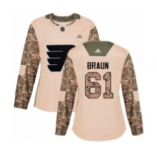 Women's Philadelphia Flyers #61 Justin Braun Authentic Camo Veterans Day Practice Hockey Jersey