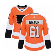 Women's Philadelphia Flyers #61 Justin Braun Authentic Orange Home Hockey Jersey
