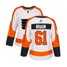 Women's Philadelphia Flyers #61 Justin Braun Authentic White Away Hockey Jersey