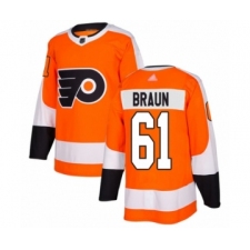 Youth Philadelphia Flyers #61 Justin Braun Authentic Orange Home Hockey Jersey
