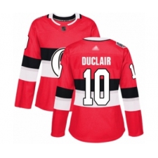 Women's Ottawa Senators #10 Anthony Duclair Authentic Red 2017 100 Classic Hockey Jersey