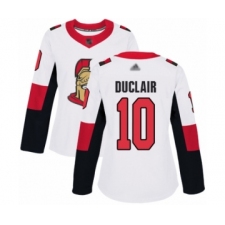 Women's Ottawa Senators #10 Anthony Duclair Authentic White Away Hockey Jersey