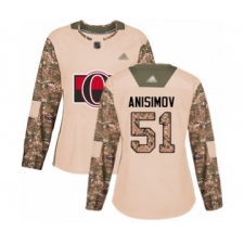 Women's Ottawa Senators #51 Artem Anisimov Authentic Camo Veterans Day Practice Hockey Jersey