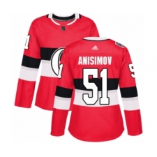Women's Ottawa Senators #51 Artem Anisimov Authentic Red 2017 100 Classic Hockey Jersey