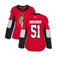 Women's Ottawa Senators #51 Artem Anisimov Authentic Red Home Hockey Jersey