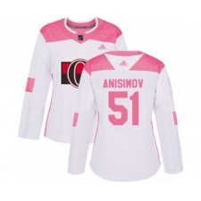 Women's Ottawa Senators #51 Artem Anisimov Authentic White Pink Fashion Hockey Jersey