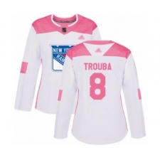 Women's New York Rangers #8 Jacob Trouba Authentic White Pink Fashion Hockey Jersey